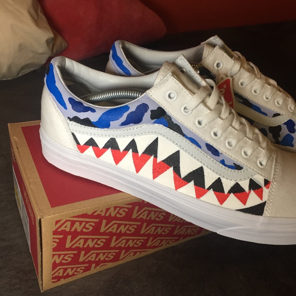 Custom Shark Teeth Blue Camo Vans